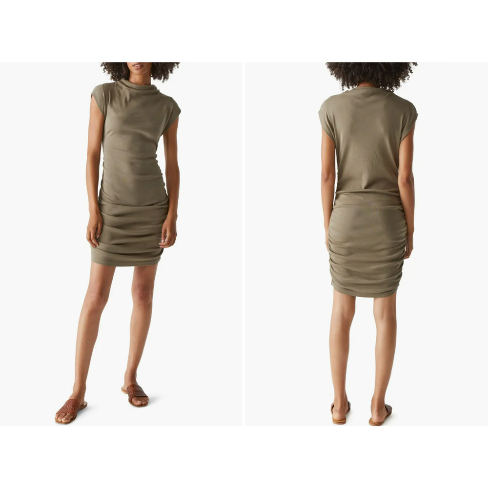 $108 Michael Stars Olive Green Gia Ribbed Power Shoulder Dress Large NEW